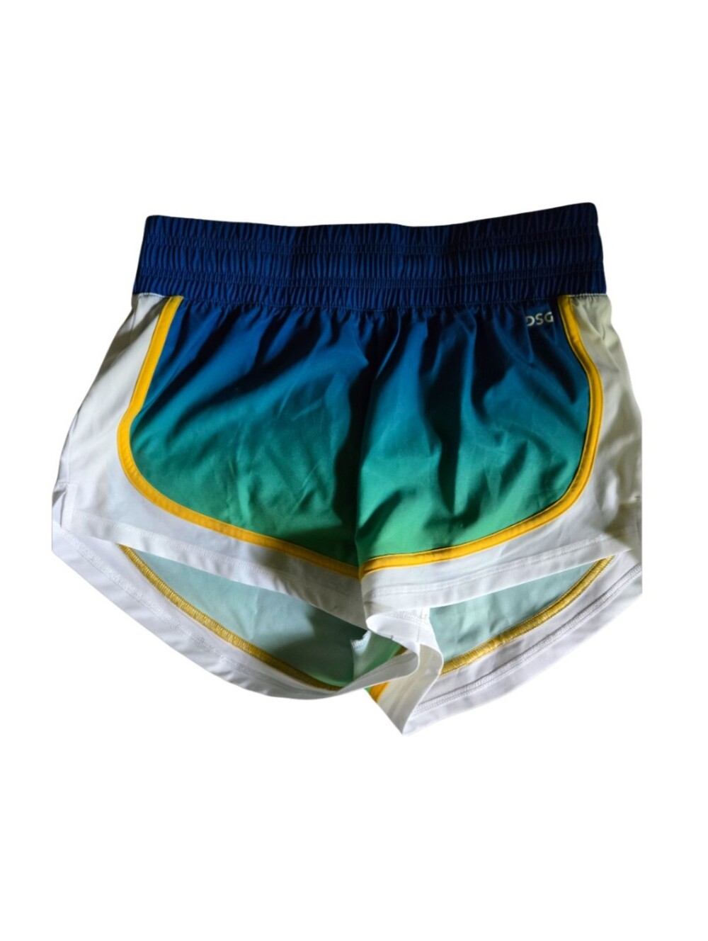 DSG Woman's Blue to Green Ombre Lined Athletic Shorts White & Yellow Trim Small